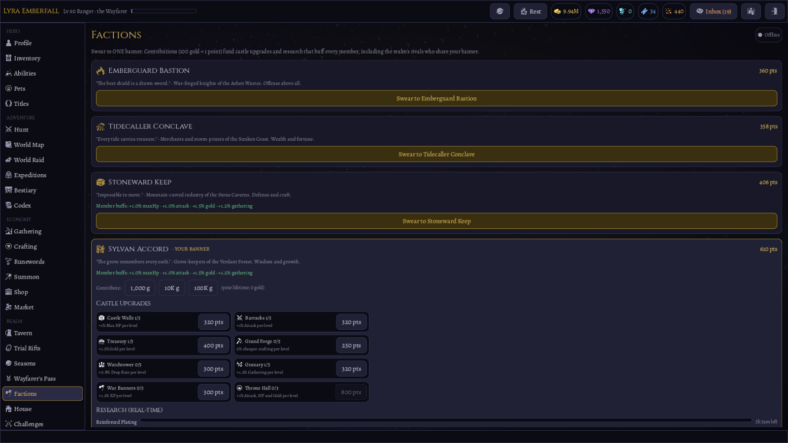 Factions screen