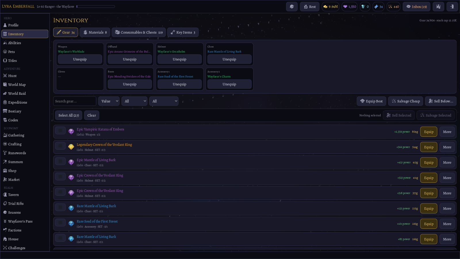 Inventory screen