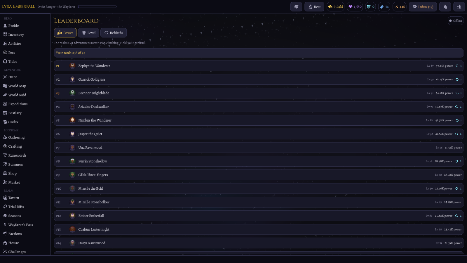 Leaderboard screen